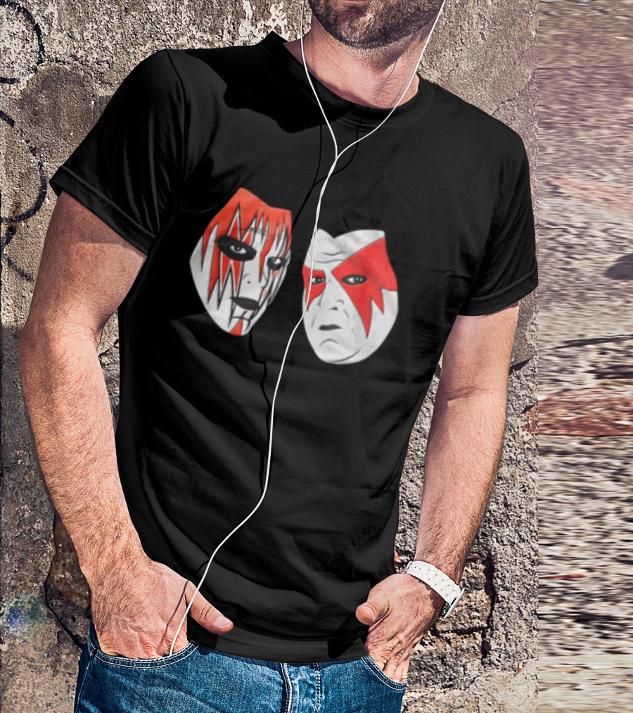 Red And White Face Paint Wrestler Cartoon Caricatures T-Shirt