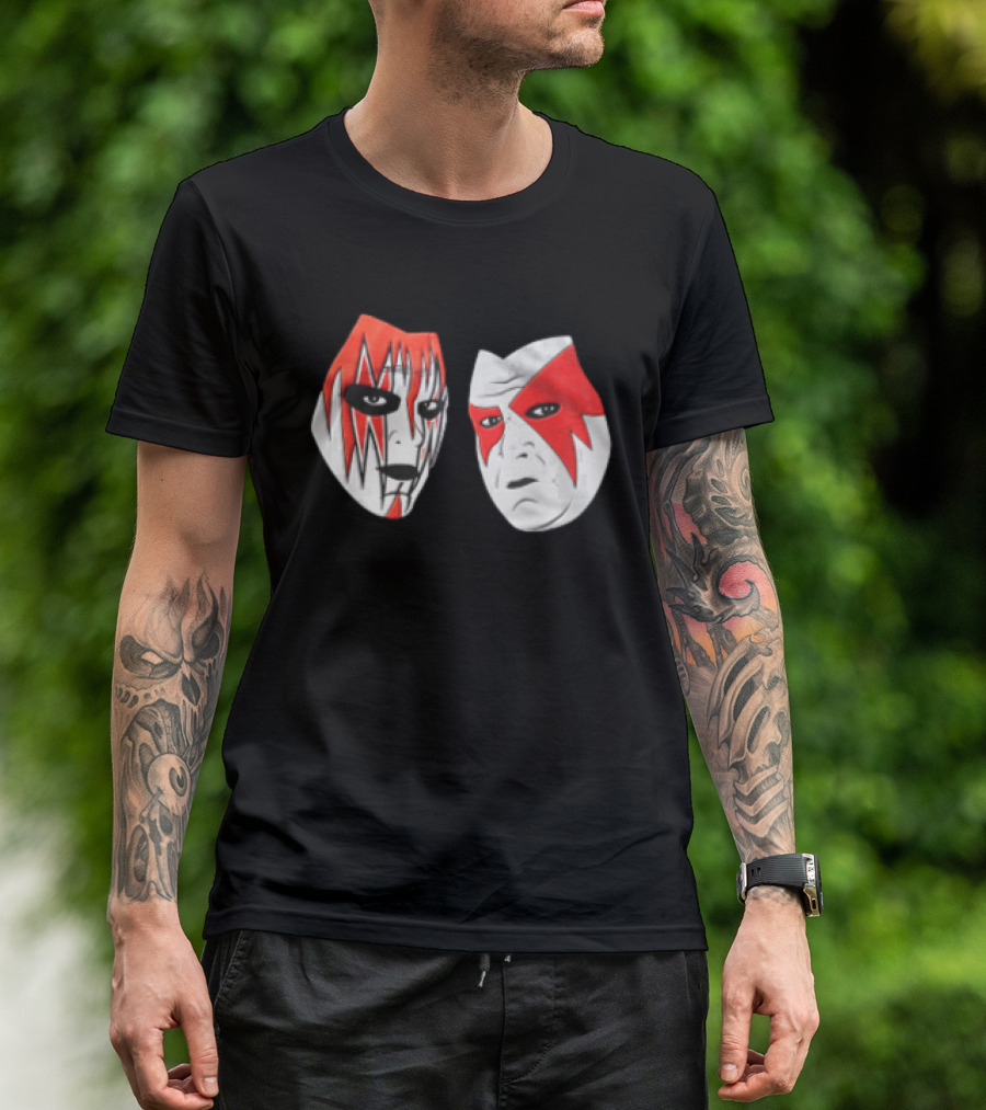 Red And White Face Paint Wrestler Cartoon Caricatures T-Shirt