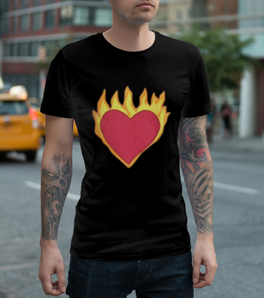 Fiery Heart Cartoon In Yellow Orange Flames T-Shirt