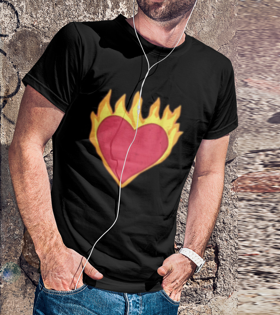 Fiery Heart Cartoon In Yellow Orange Flames T-Shirt