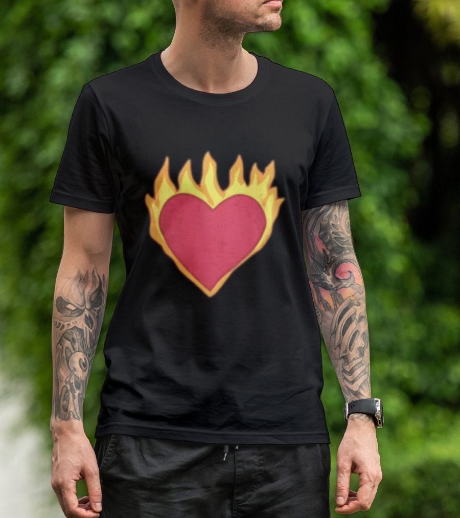 Fiery Heart Cartoon In Yellow Orange Flames T-Shirt