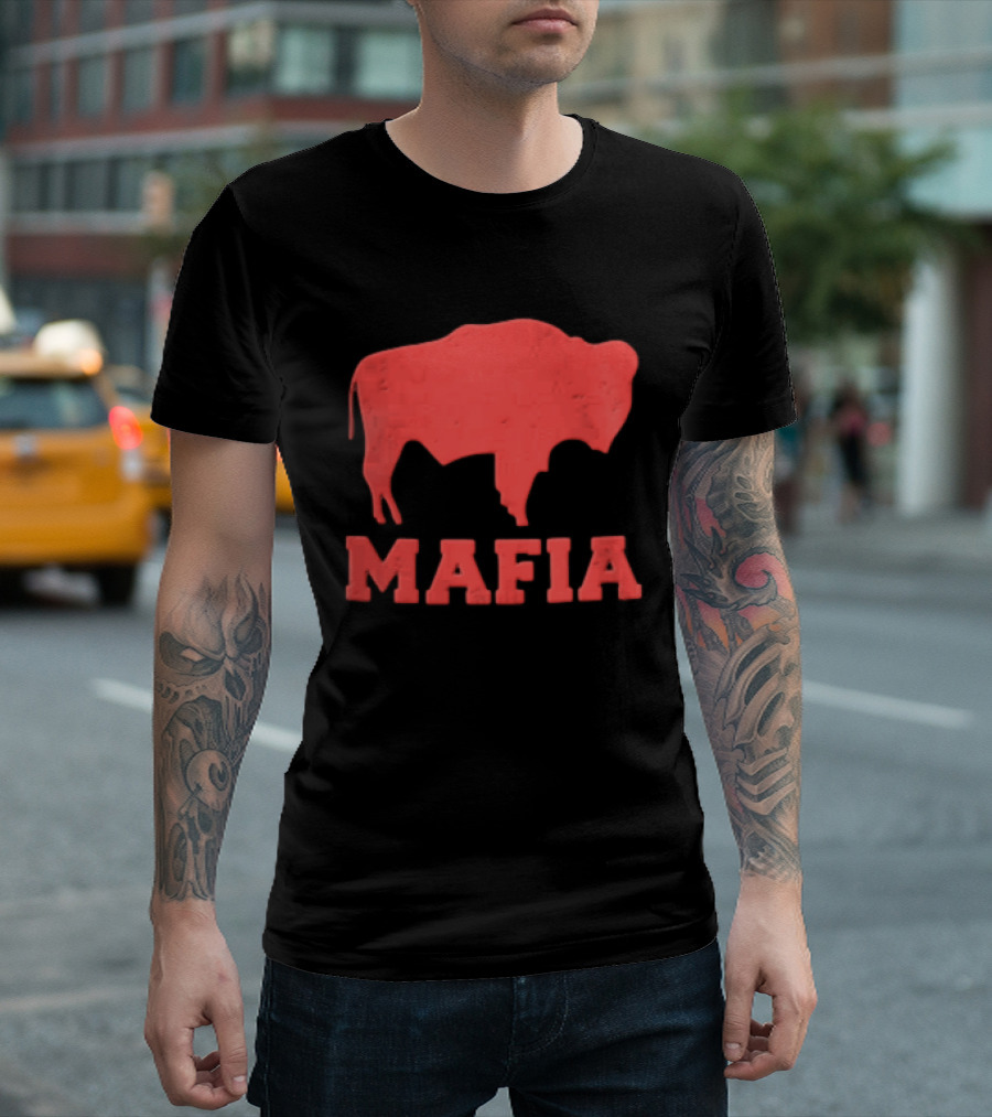 Mafia Distressed Red American Buffalo Bison T-Shirt