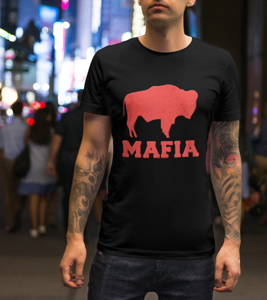Mafia Distressed Red American Buffalo Bison T-Shirt