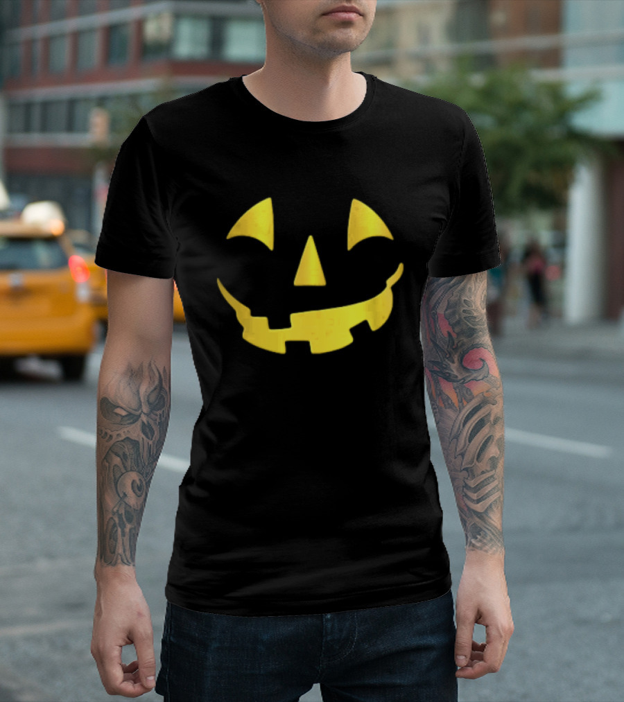 Glowing Metallic Gold Jack O Lantern Pumpkin Face T-Shirt
