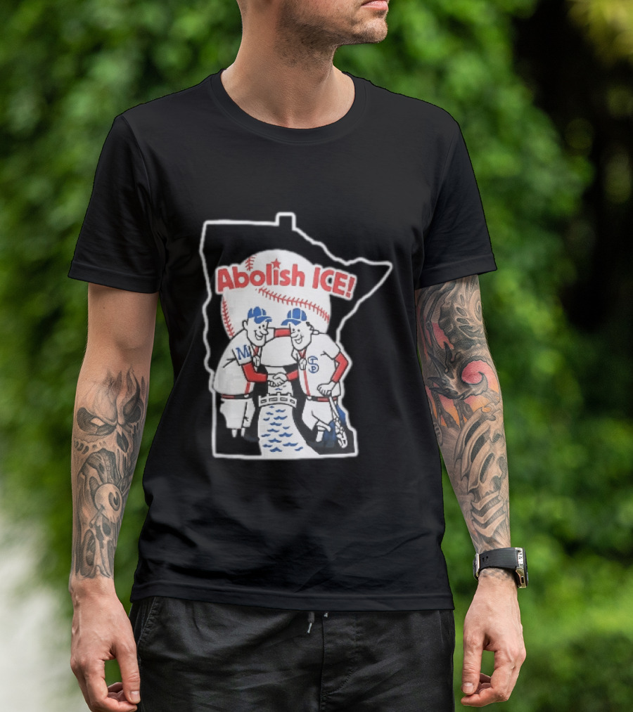 Minnesota Twins Abolish ICE Cartoon Players Shaking Hands River State T-Shirt