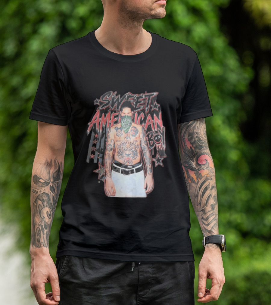Sweet American Boy Less Tattooed Man Green Bandana Stars Bootleg T-Shirt