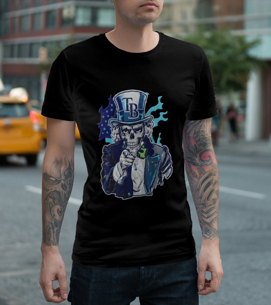 Tampa Bay Rays Skeleton Uncle Sam American Flag T-Shirt
