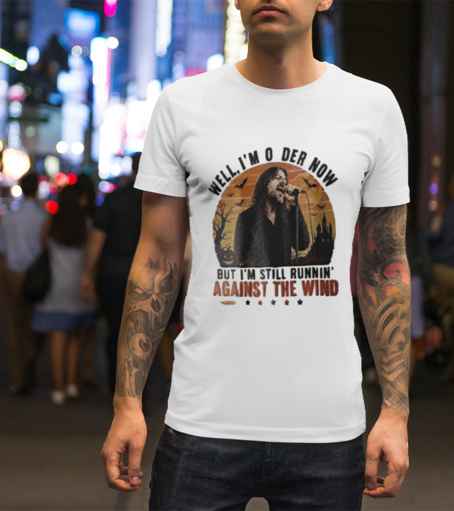 Well I'm Older Now But I'm Still Runnin' Against The Wind Bearded Singer Halloween Sunset Castle T-Shirt