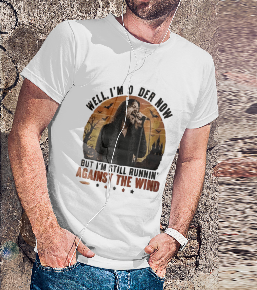 Well I'm Older Now But I'm Still Runnin' Against The Wind Bearded Singer Halloween Sunset Castle T-Shirt