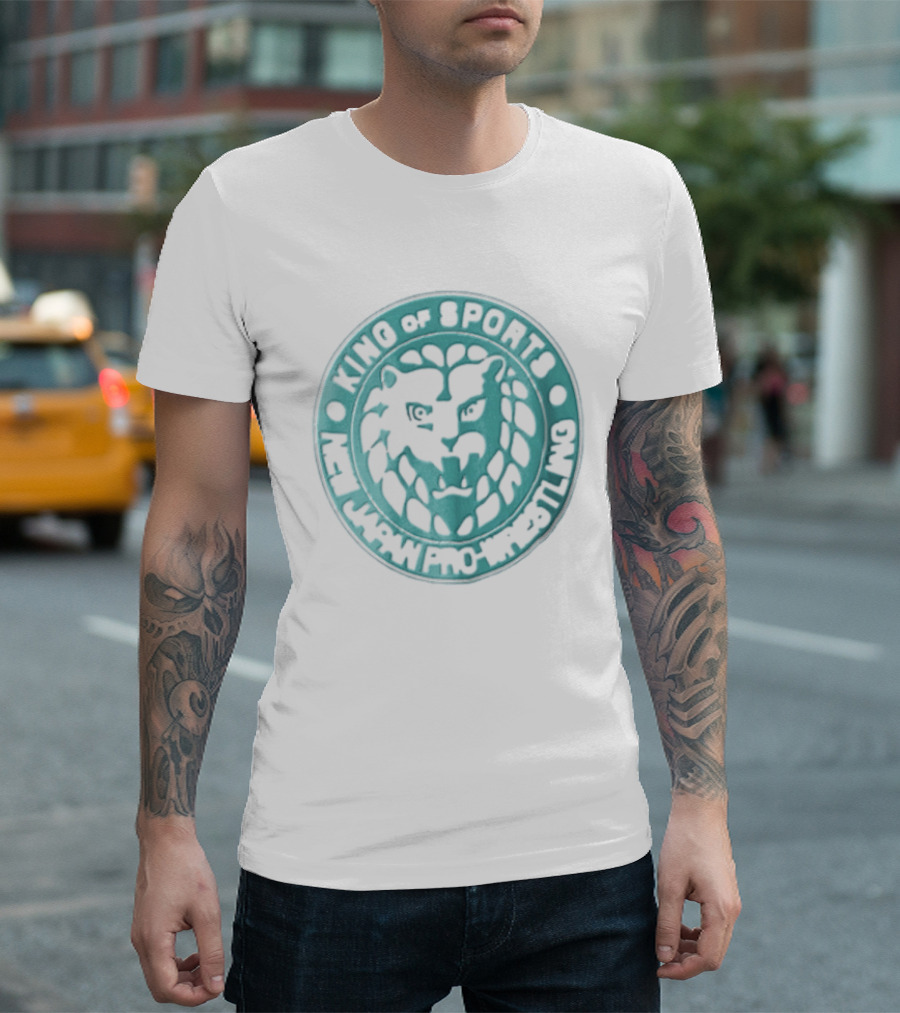 New Japan Pro Wrestling King Of Sports Teal Circular Lion Head T-Shirt