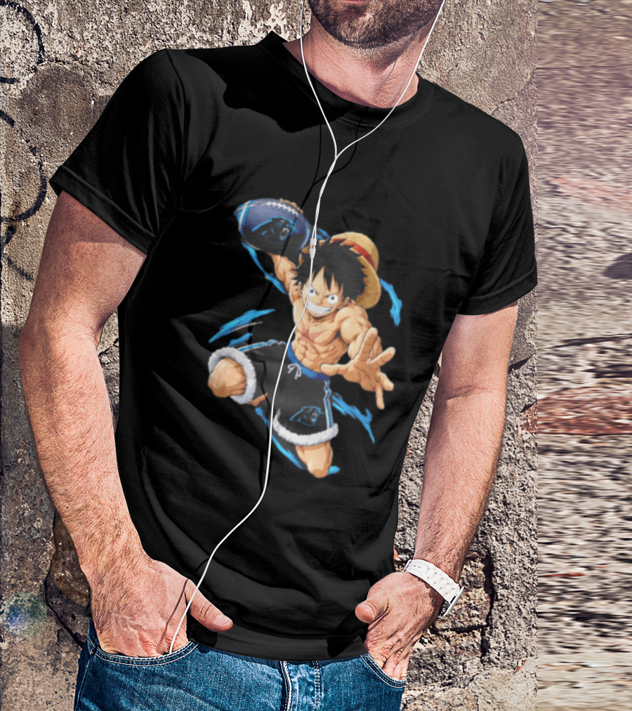 Carolina Panthers Anime Character Holding Football Blue Swirls T-Shirt
