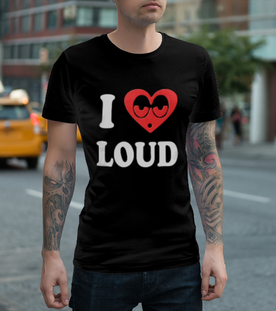 I Love Loud Red Heart Droopy Eyes Cartoon T-Shirt