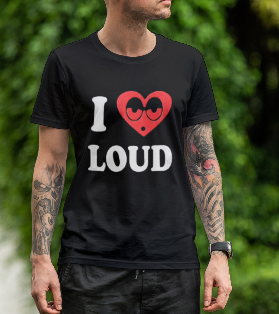I Love Loud Red Heart Droopy Eyes Cartoon T-Shirt