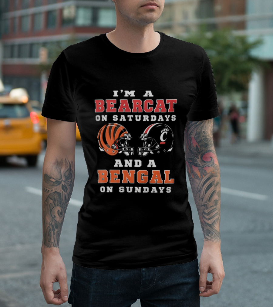 I'm A Bearcat On Saturdays And A Bengal On Sundays Football Helmet T-Shirt
