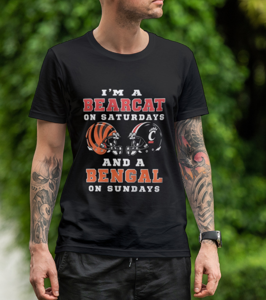I'm A Bearcat On Saturdays And A Bengal On Sundays Football Helmet T-Shirt