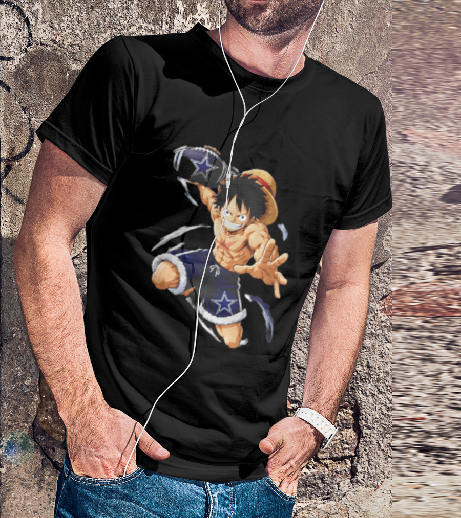 Dallas Cowboys Anime Luffy With Football Iconic Action T-Shirt