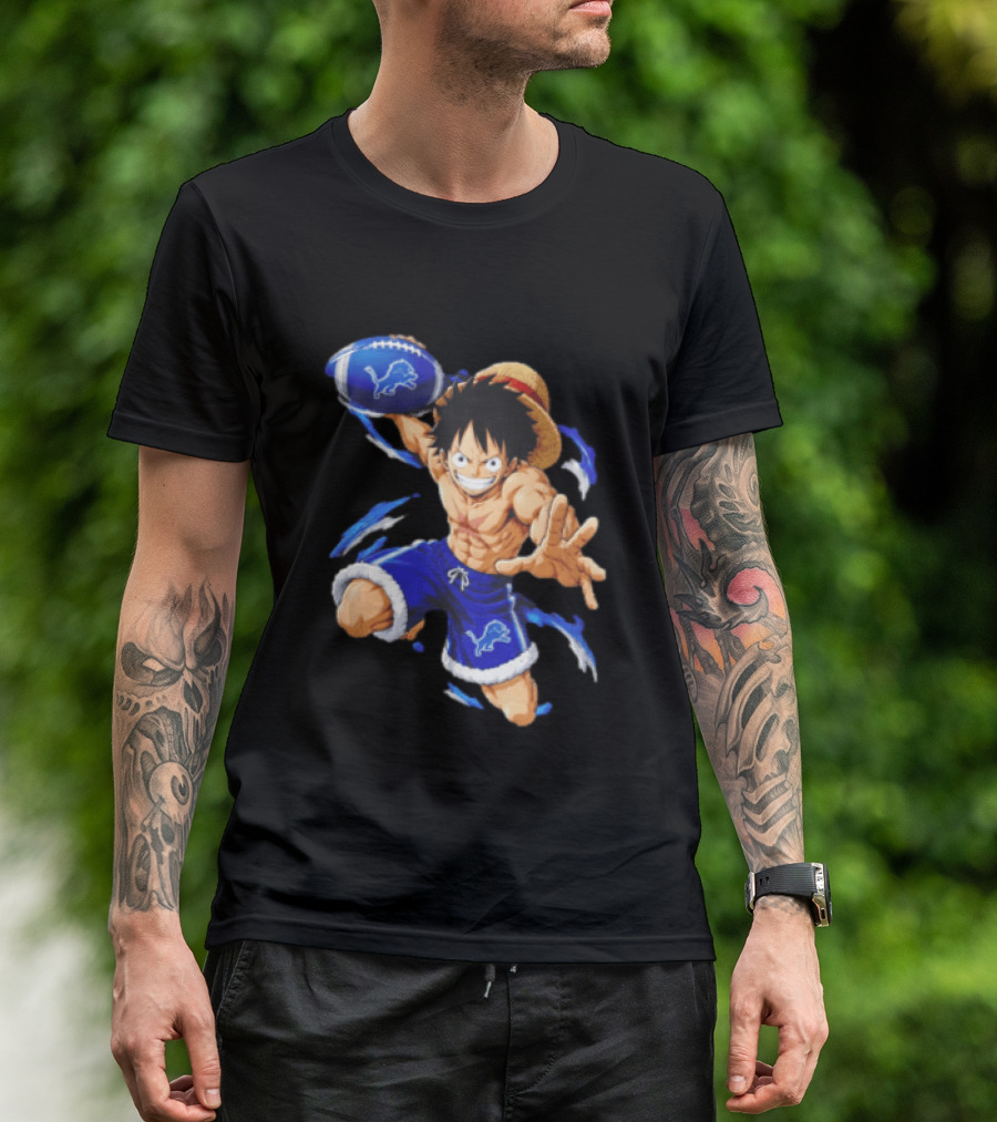 Detroit Lions Luffy Anime Football Action Pose T-Shirt