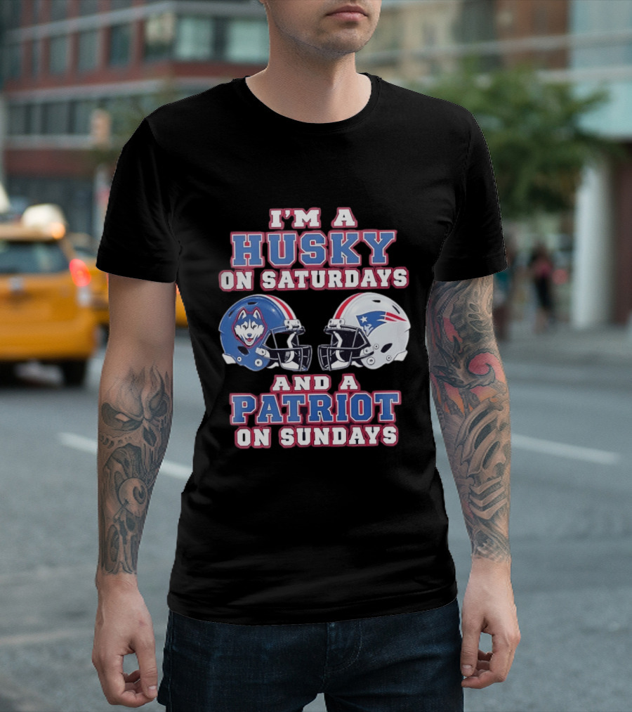 I'm A Husky On Saturdays And A Patriot On Sundays Football Helmets T-Shirt
