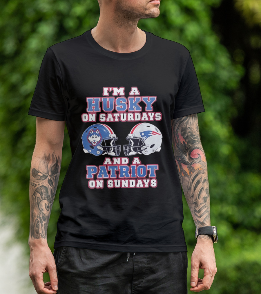 I'm A Husky On Saturdays And A Patriot On Sundays Football Helmets T-Shirt