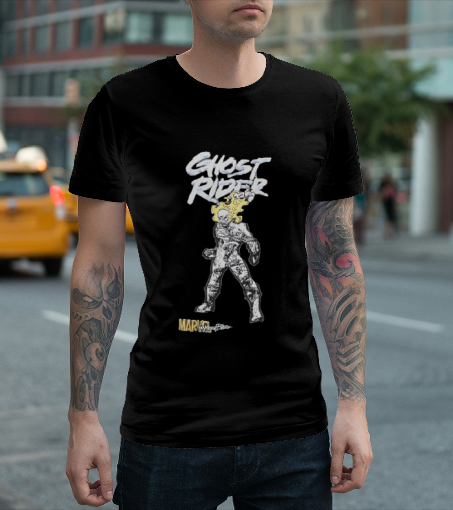 Marvel Ghost Rider Johnny Blaze Flaming Skull Comic Sketch T-Shirt