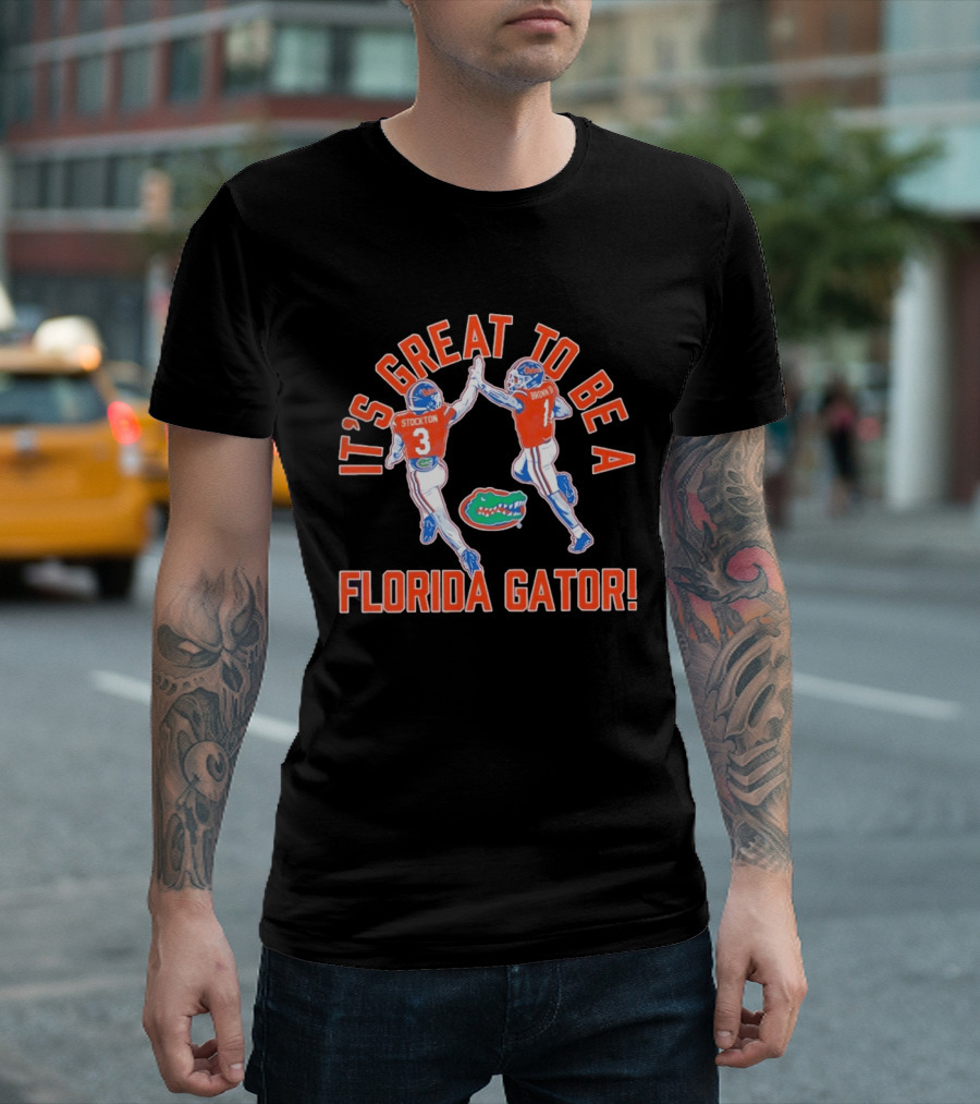 Florida Gators Football It's Great To Be A Gator Vernell Brown III Bailey Stockton High Five T-Shirt