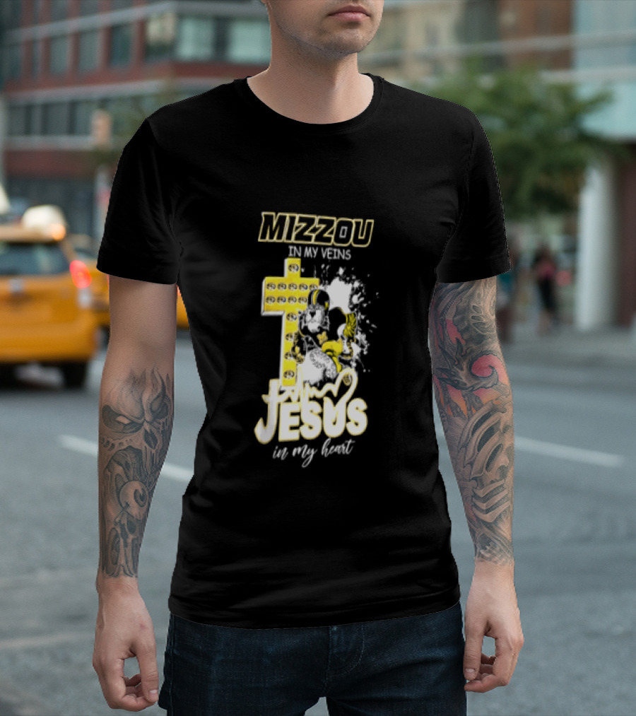 Mizzou In My Veins Jesus In My Heart University Of Missouri Tiger Cross T-Shirt