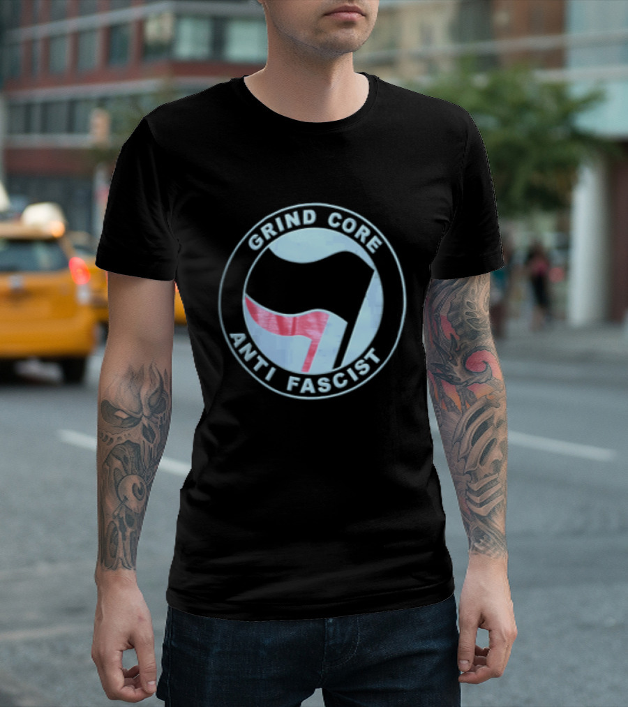 Grind Core Anti Fascist Antifa Red Black Flags T-Shirt