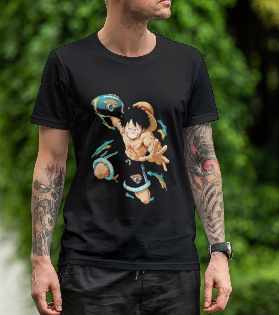 Jacksonville Jaguars Anime Character With Straw Hat Throwing Football T-Shirt