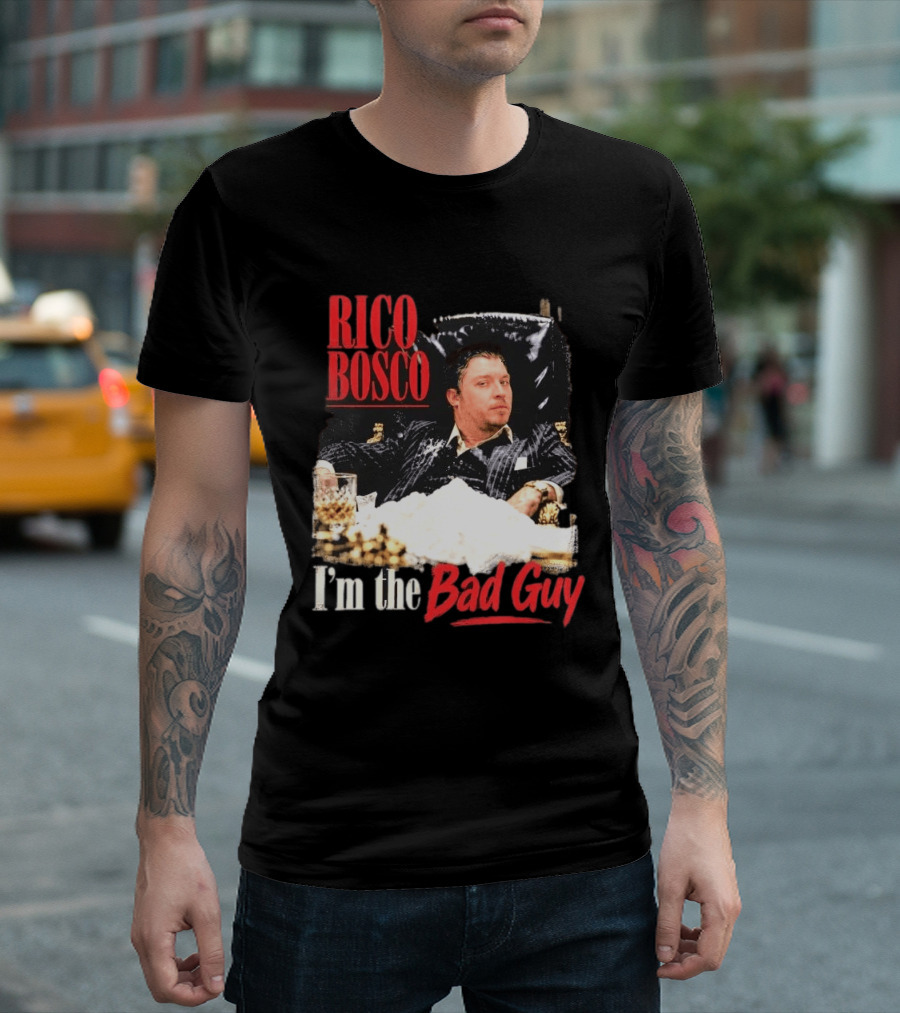 Rico Bosco I'm The Bad Guy Black Suit Reclining Chair Whiskey T-Shirt