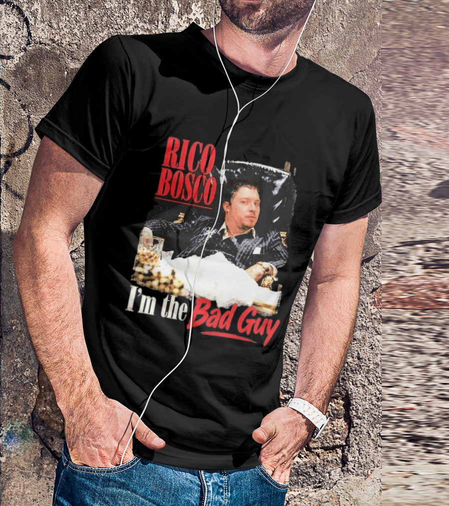 Rico Bosco I'm The Bad Guy Black Suit Reclining Chair Whiskey T-Shirt