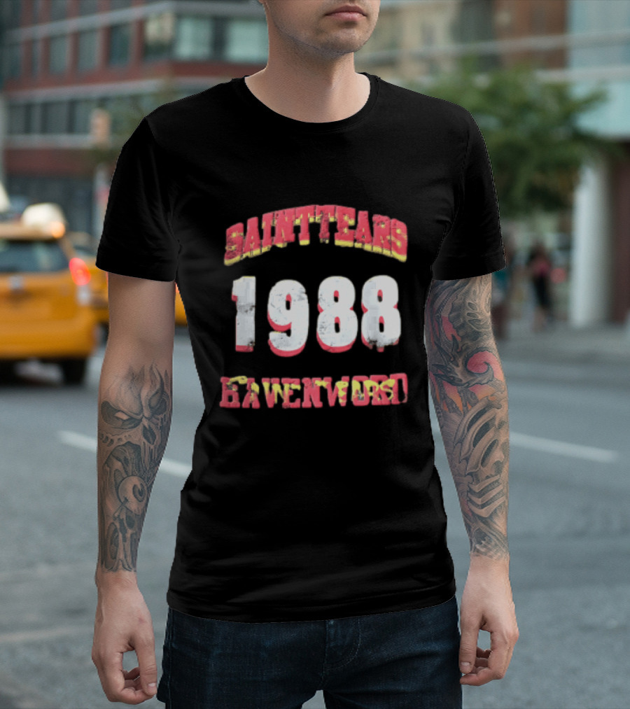 Saint Tears Havenford 1988 Distressed Athletic Block Font Numbers T-Shirt