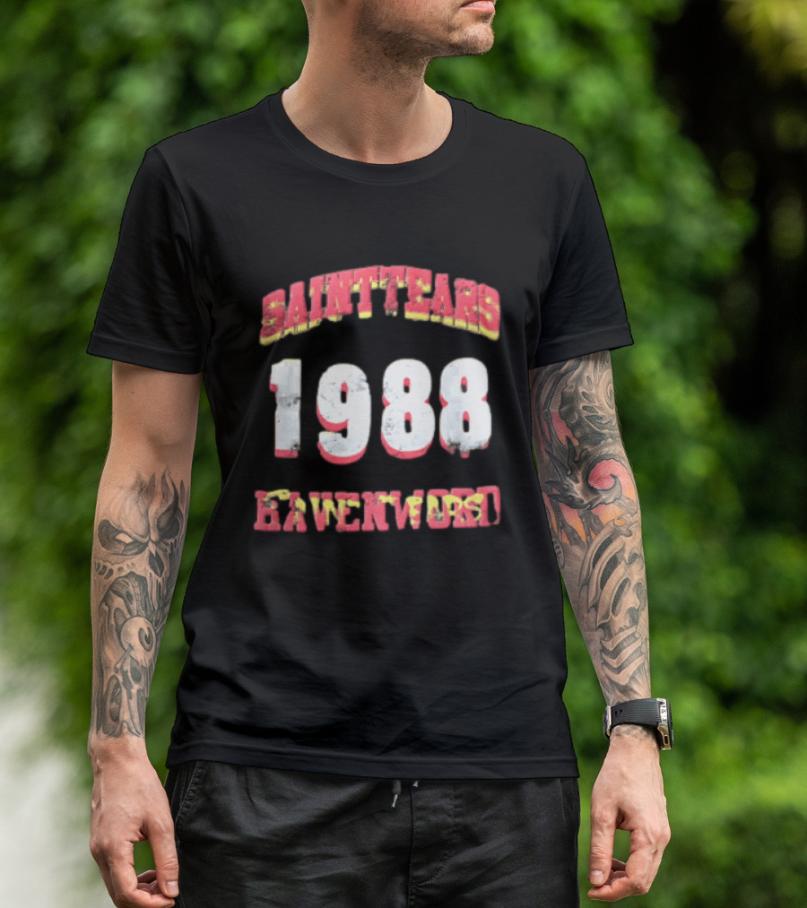 Saint Tears Havenford 1988 Distressed Athletic Block Font Numbers T-Shirt