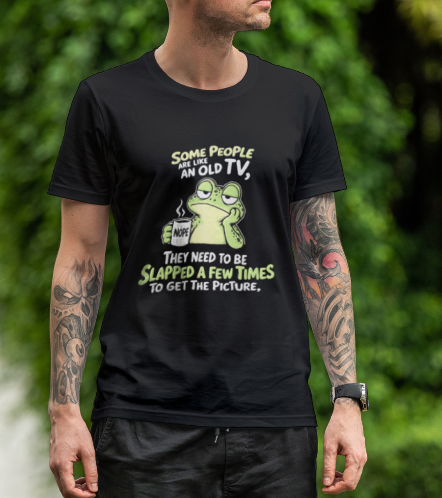 Some People Are Like An Old TV Frog Coffee Humor Slapped To Get The Picture T-Shirt