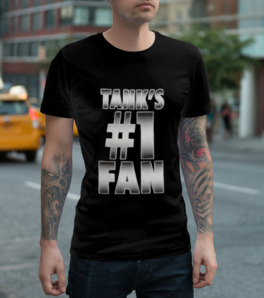 Tank's #1 Fan Silver Metallic Gradient Chrome Block T-Shirt