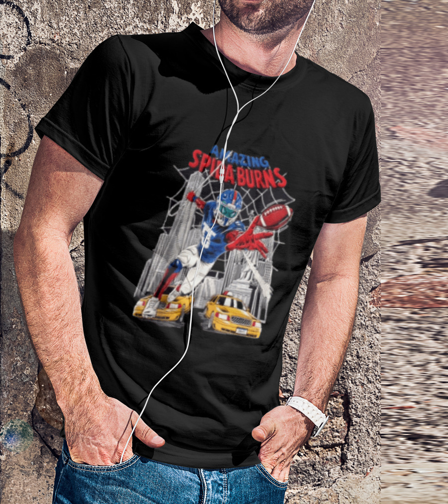 Amazing Spida Burns Football Player NYC Skyline Taxi Scene T-Shirt