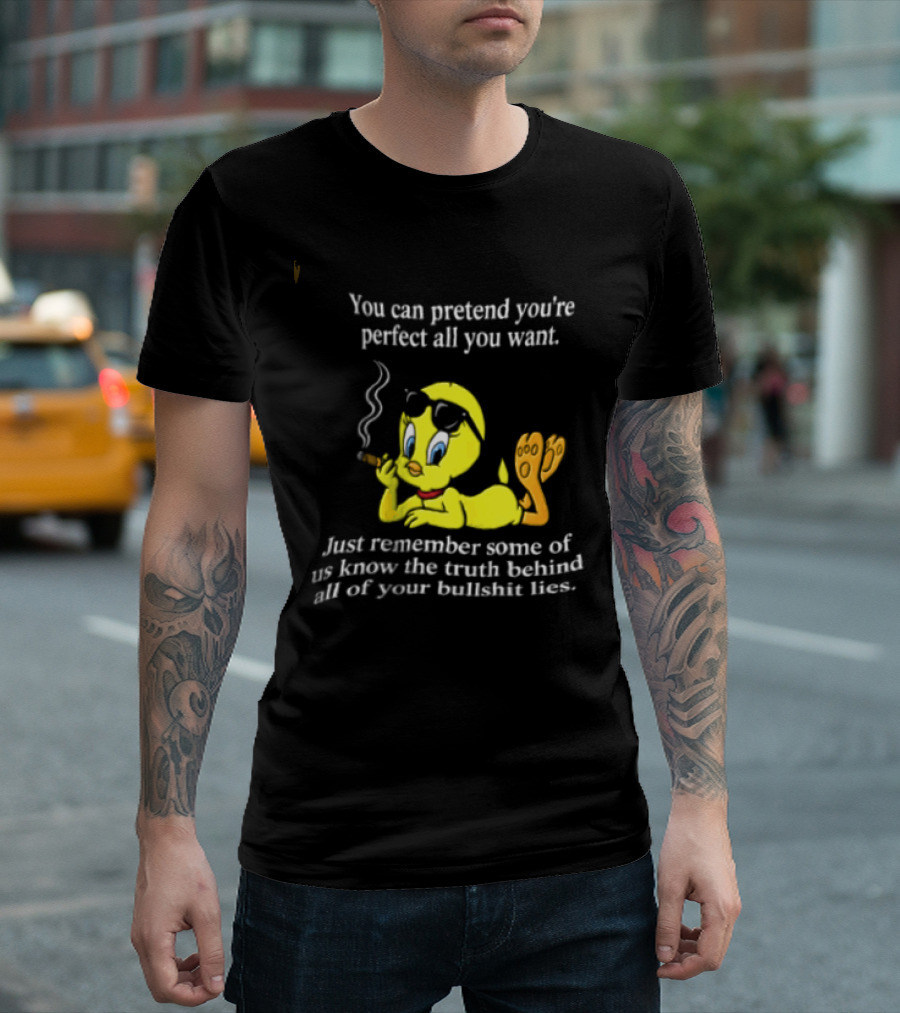 You Can Pretend Youre Perfect All You Want Just Remember Some Of Us Know The Truth Behind All Of Your Bullshit Lies Tweety Bird Smoking T-Shirt