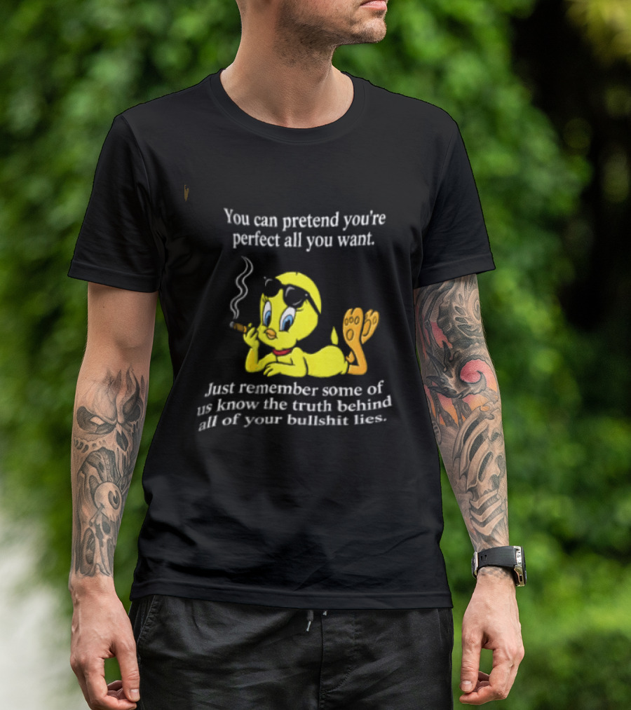 You Can Pretend Youre Perfect All You Want Just Remember Some Of Us Know The Truth Behind All Of Your Bullshit Lies Tweety Bird Smoking T-Shirt