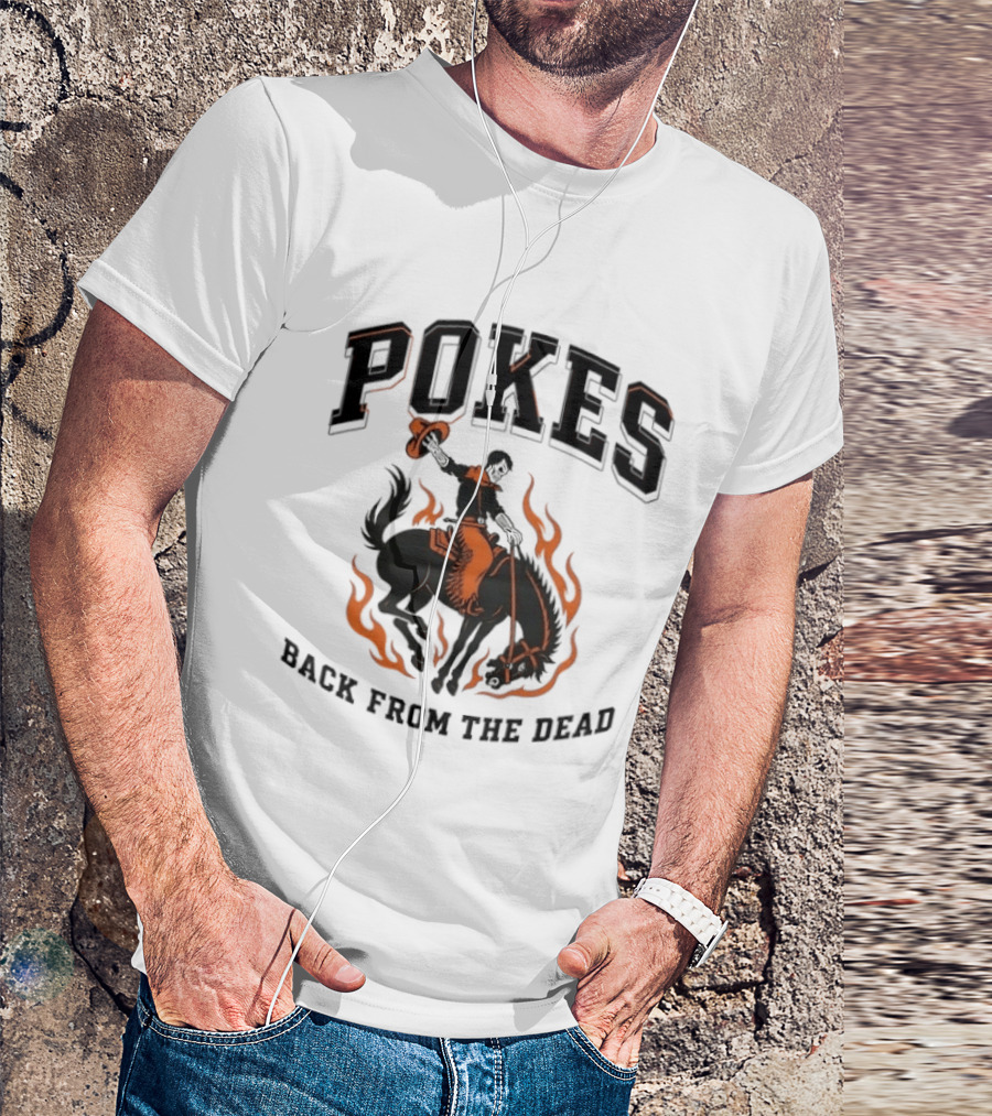 Pokes Back From The Dead Cowboy Riding Flaming Horse T-Shirt