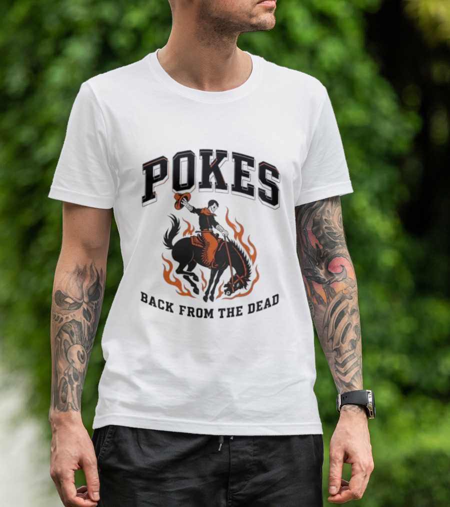 Pokes Back From The Dead Cowboy Riding Flaming Horse T-Shirt