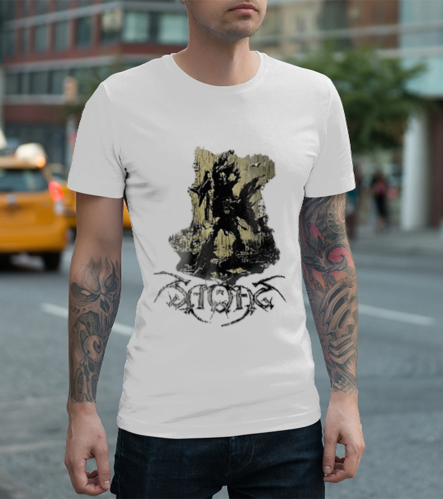 Savatage Skeleton Reaper Flying V Guitar Gold Distressed T-Shirt