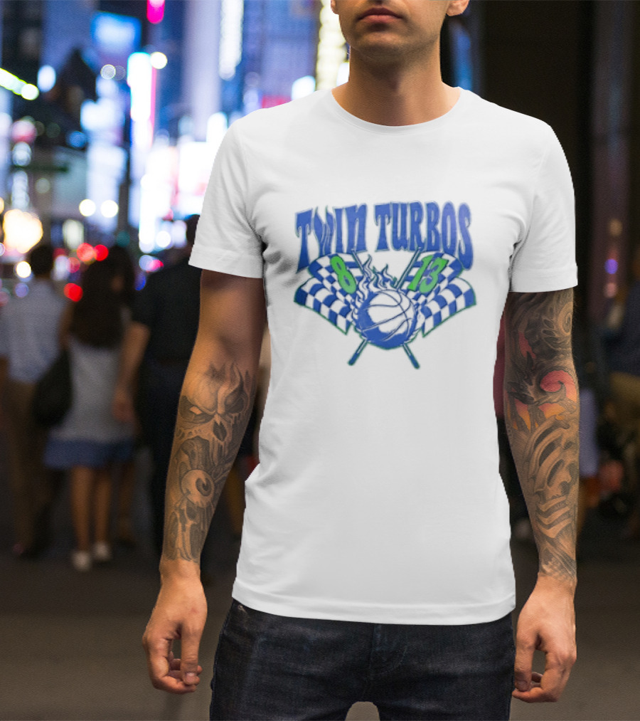 Twin Turbos 8 13 Basketball Checkered Flag Racing T-Shirt