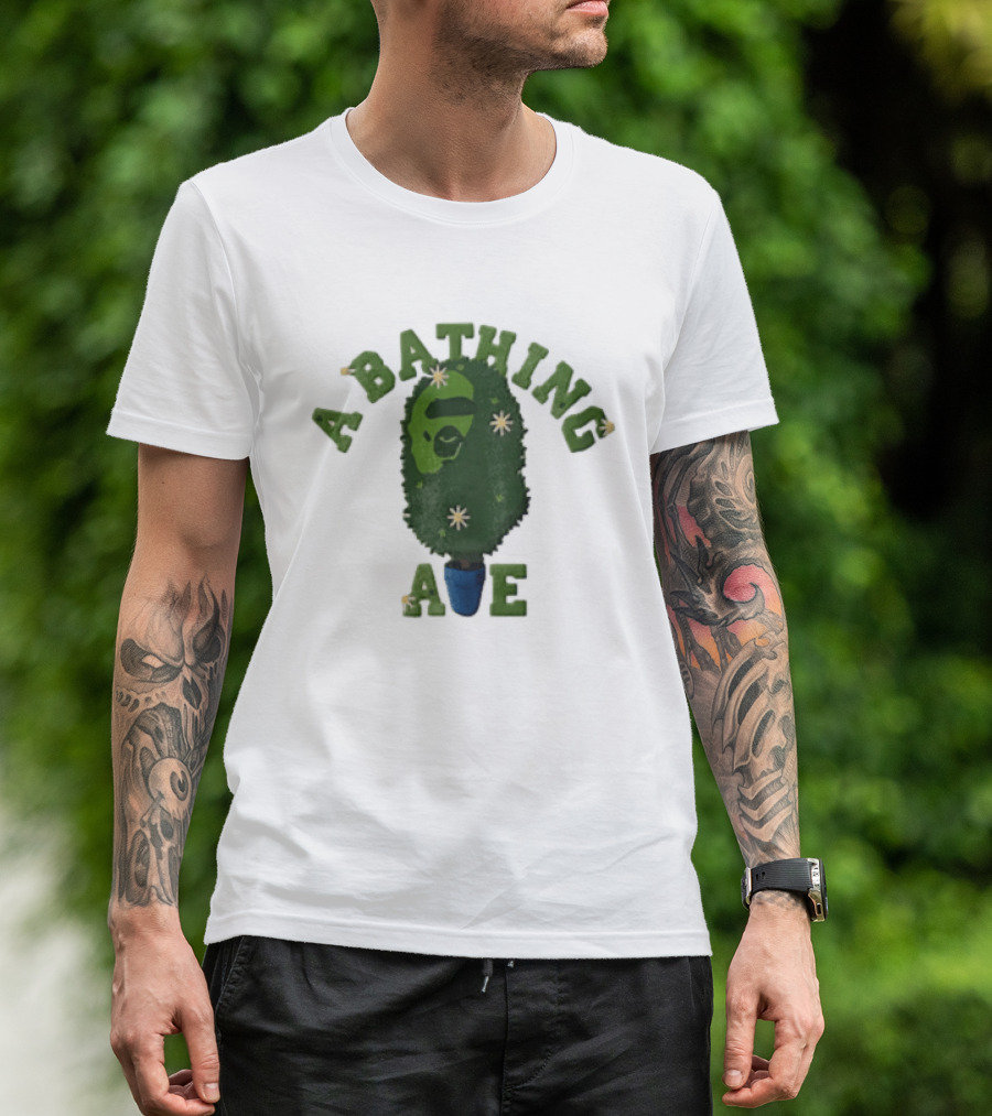 A Bathing Ape Topiary Bush Potted Blue Planter Yellow Flowers T-Shirt