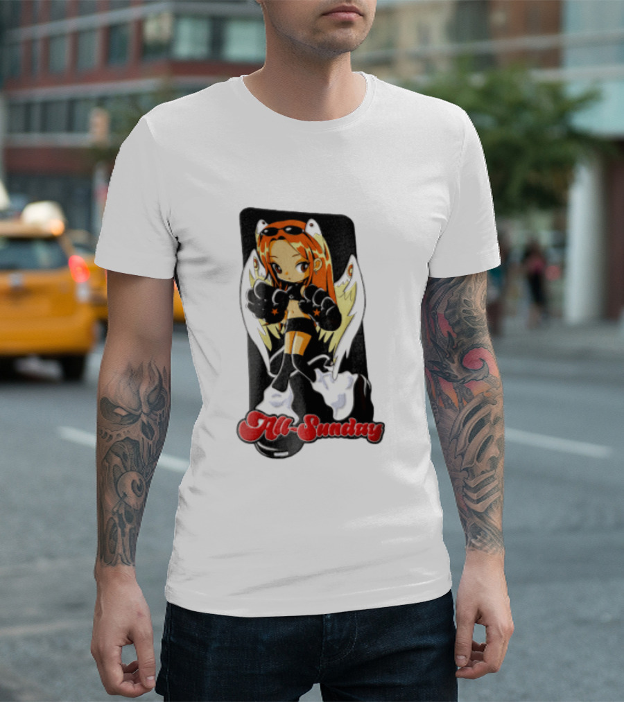All Sunday Anime Girl With Angel Wings Paw Gloves And Platform Boots T-Shirt
