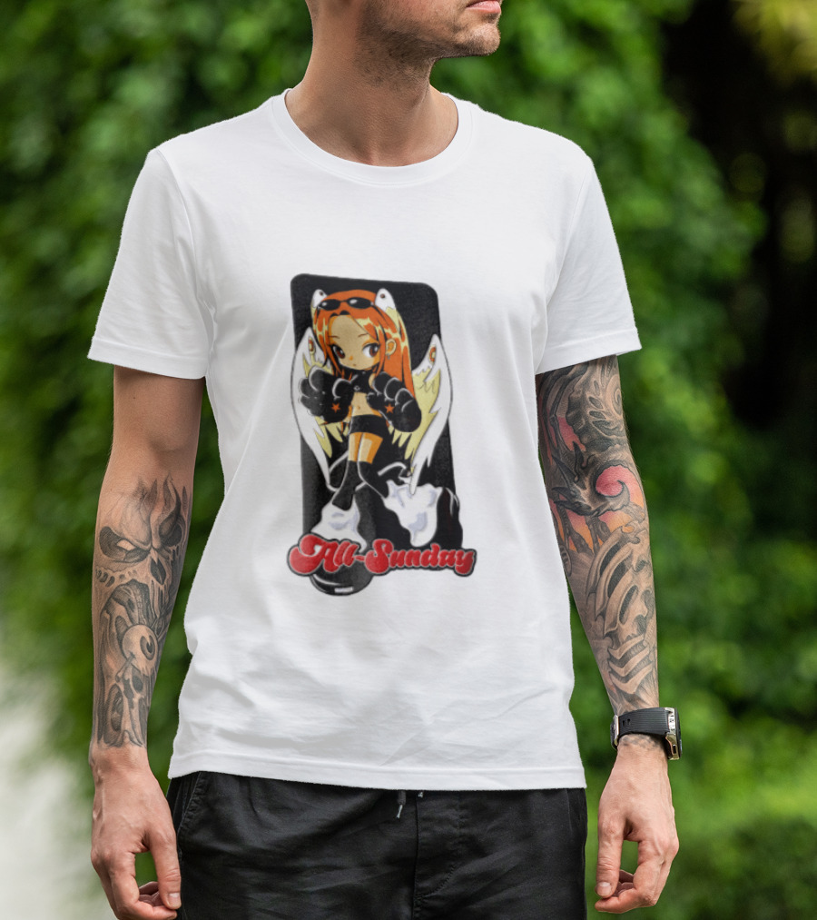 All Sunday Anime Girl With Angel Wings Paw Gloves And Platform Boots T-Shirt