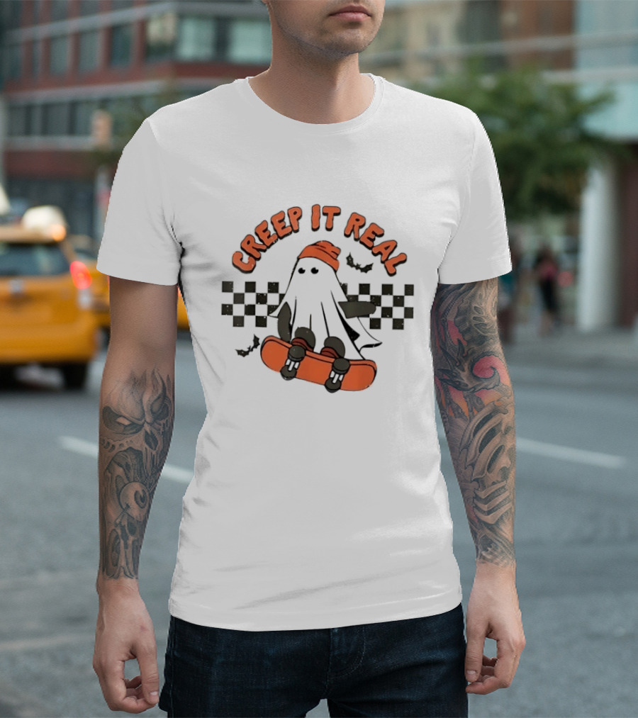 Creep It Real Ghost Skateboard Halloween T-Shirt