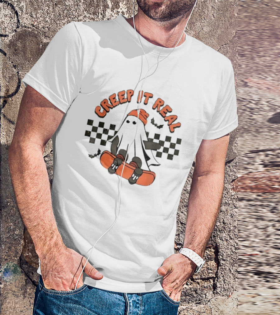 Creep It Real Ghost Skateboard Halloween T-Shirt