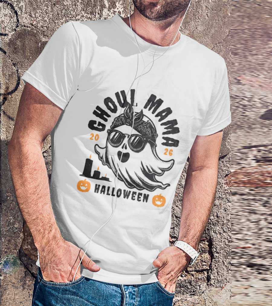 Ghoul Mama Halloween 2026 With Pumpkins And Candles T-Shirt