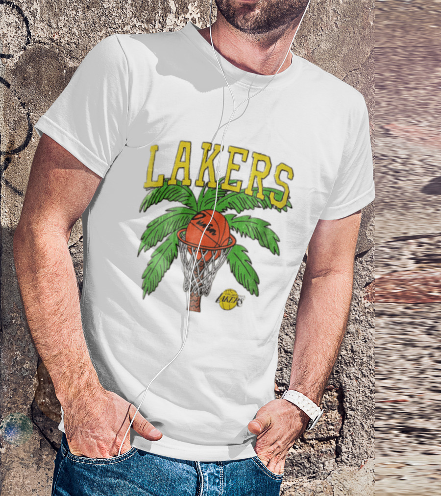 Lakers Palm Tree Basketball Hoop Distressed NBA T-Shirt
