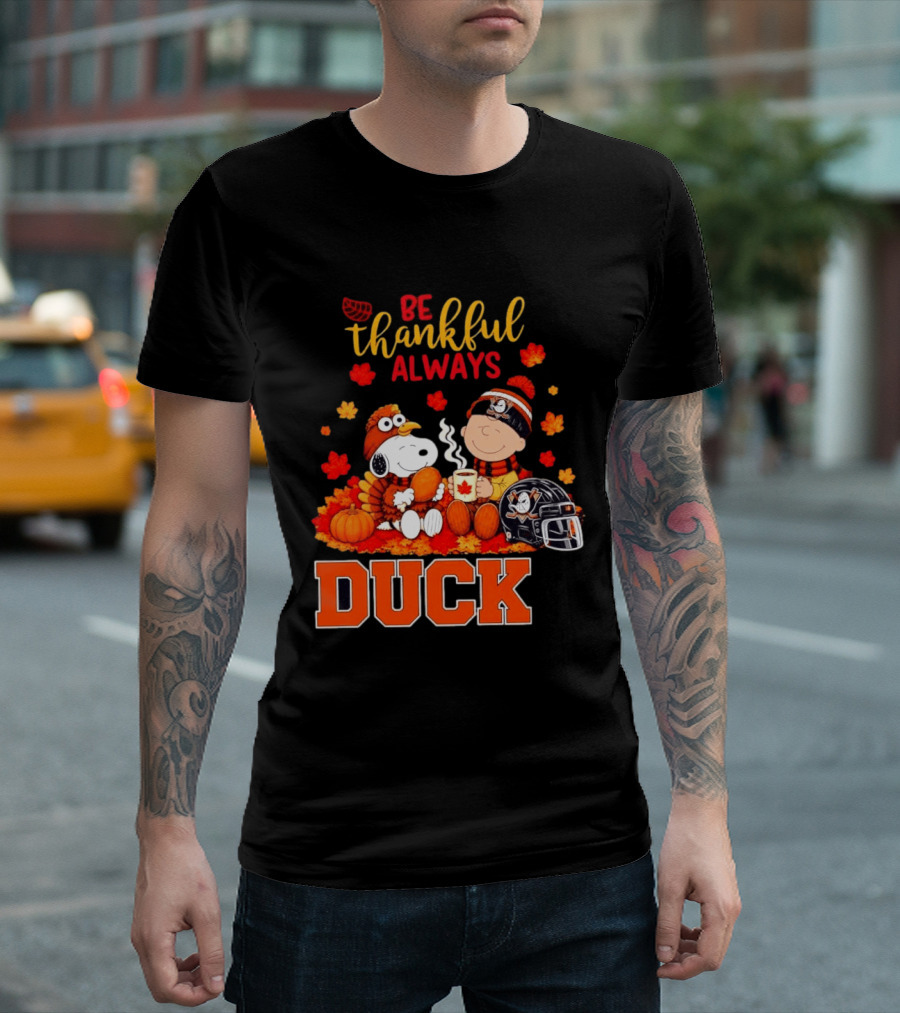 Be Thankful Always Snoopy Charlie Brown Ducks Fans Autumn Leaves T-Shirt