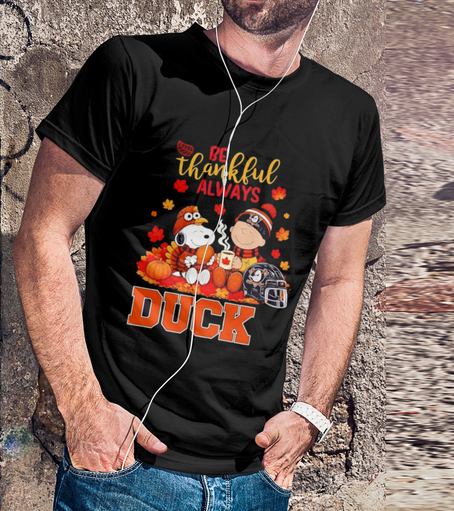 Be Thankful Always Snoopy Charlie Brown Ducks Fans Autumn Leaves T-Shirt